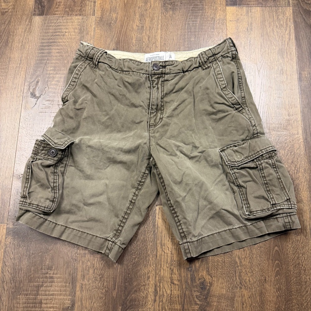 Aeropostale Baggy Cargo Shorts Mens 34 Olive Green Cotton
